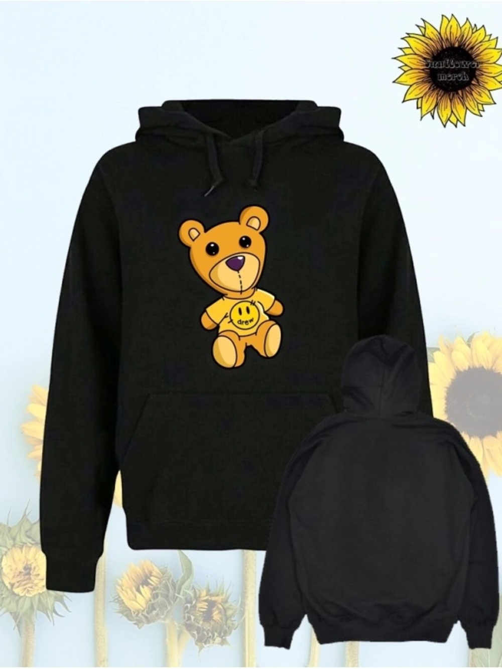 DREW by Justin Bieber Bear Pullover Hoodie Size M Cozy Lounge Chic Minimalist